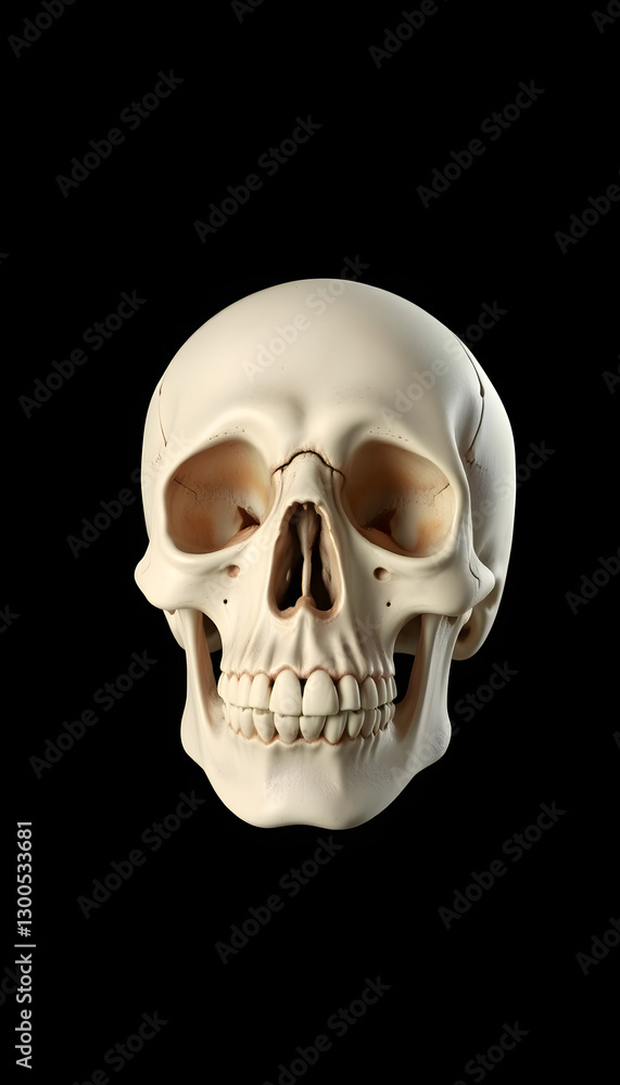 Realistic Skull 3d model render, face on, isolated on black background, crayon drawing. with white shades Realistic Skull 3d model render, face on, isolated on black background, crayon drawing. with white shades