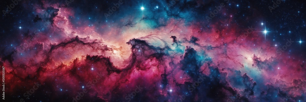 Fototapeta premium Galactic Nebula. Cosmic Dust Clouds and Starry Lights in Deep Space Scene