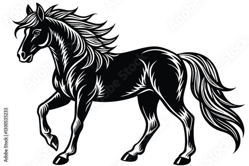 a black and white drawing of a horse