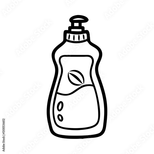 Dishwashing soap bottle icon with leaf, cleaning concept