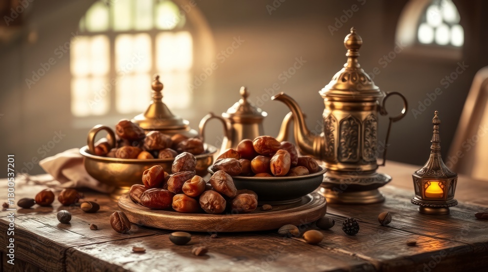 Delicious Dates Ramadan Festive Table Setting with Golden Decor Delicious Dates Ramadan Festive Table Setting with Golden Decor