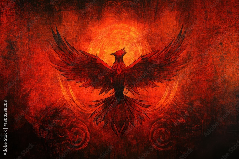 Fototapeta premium Vibrant and Fiery Phoenix Emerges from the Flames Symbolizing Rebirth and Transformation in a Stunning Abstract Art Representation