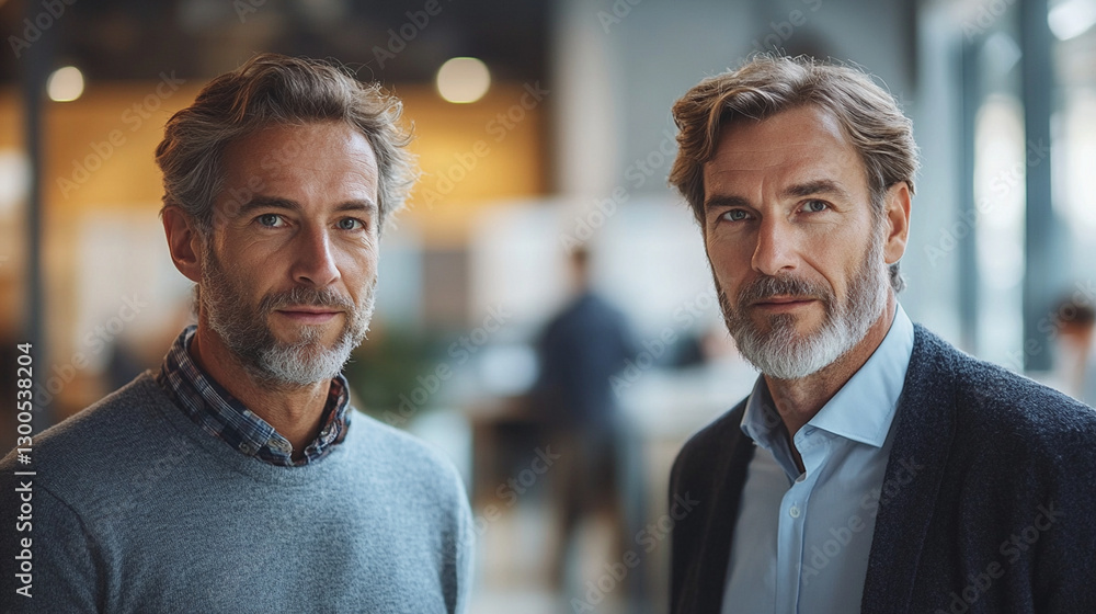 Fototapeta premium Business mentor and young entrepreneur in modern office setting, showcasing collaboration and guidance