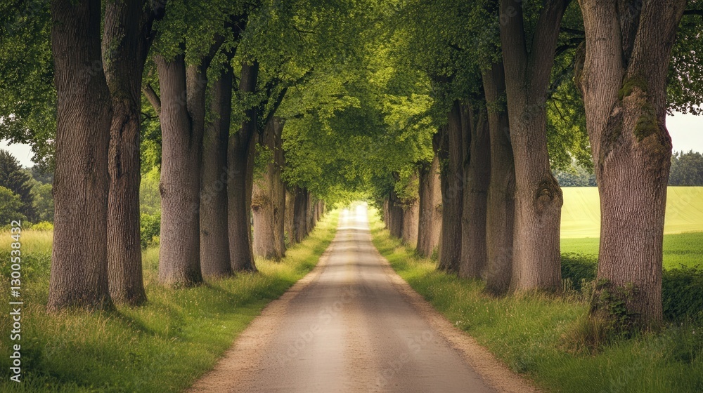 countryside road lined with towering rain trees countryside road lined with towering rain trees
