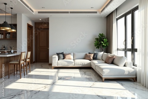 Marble floor with white marble tiles, elegant living room, elegant, floor