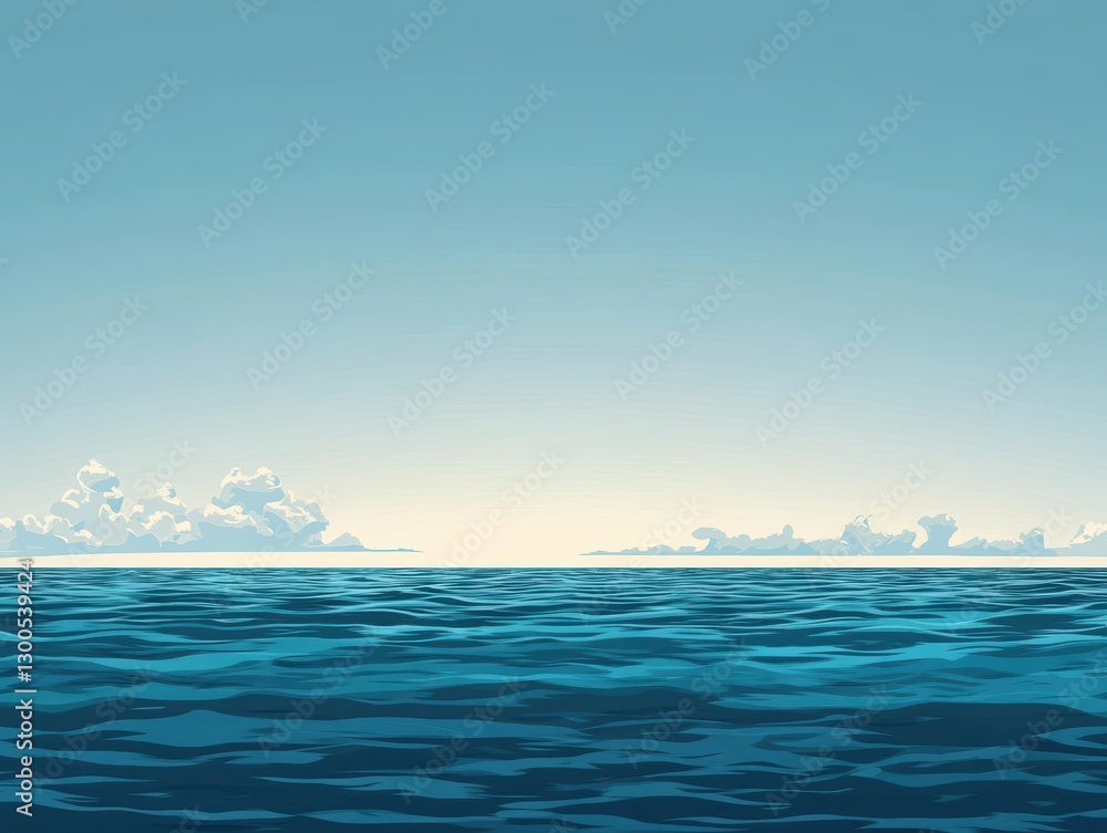 Fototapeta premium Tranquil Ocean Horizon with Soft Clouds and Calm Waters