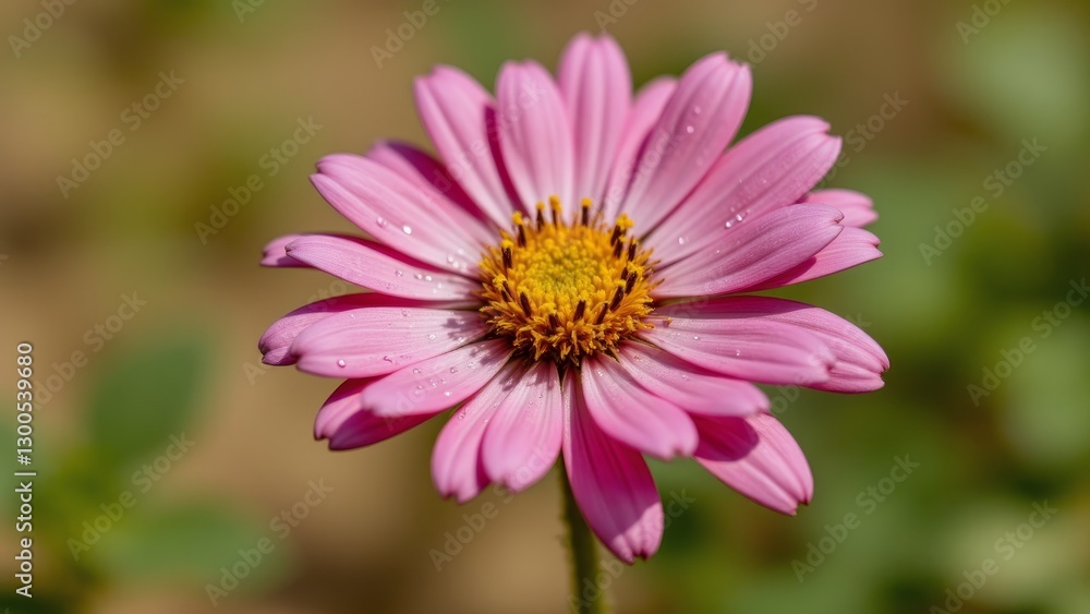 Beautiful Pink Flower with Dew Drops on Petals against Soft Green Background Beautiful Pink Flower with Dew Drops on Petals against Soft Green Background