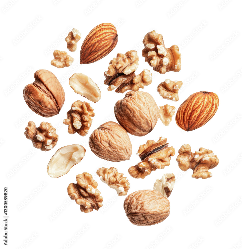 Assortment of nuts and seeds arranged artistically for healthy snack ideas and culinary uses, cut out Assortment of nuts and seeds arranged artistically for healthy snack ideas and culinary uses, cut out