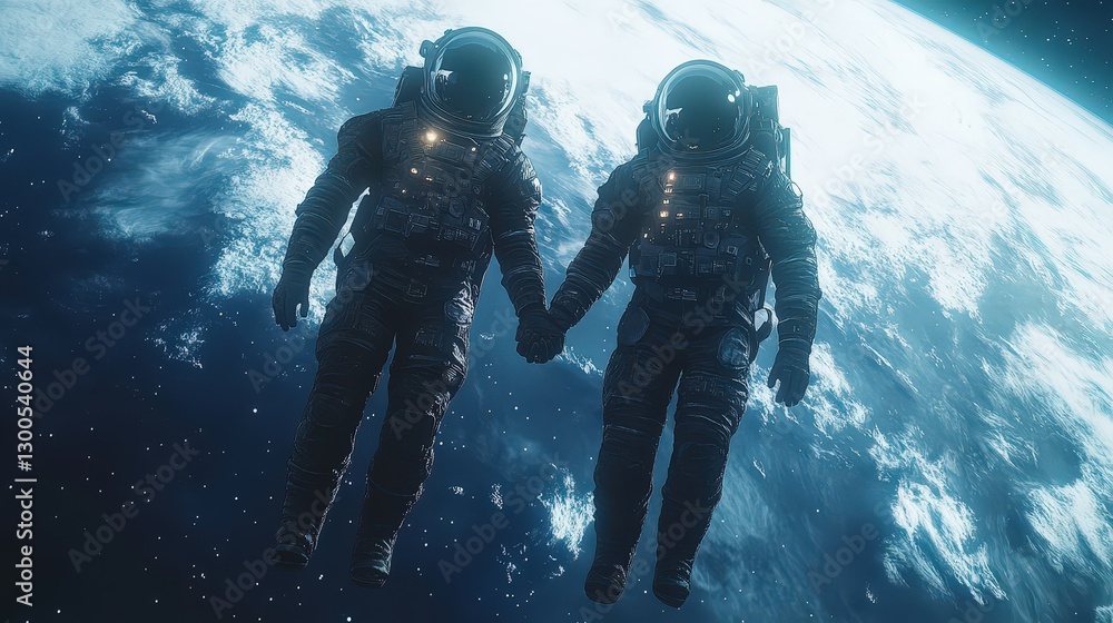 Astronauts in Space with Deep Bond, Gazing at Earth Together