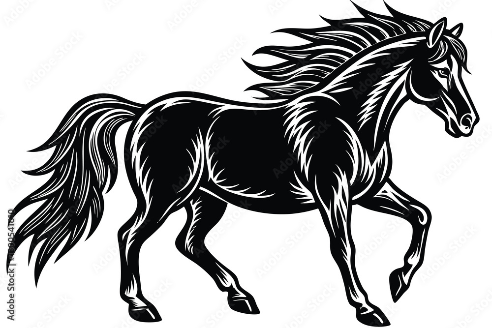 Obraz premium Black And White Horse Silhouette Highcontrast Shading And Distinctive Character Design