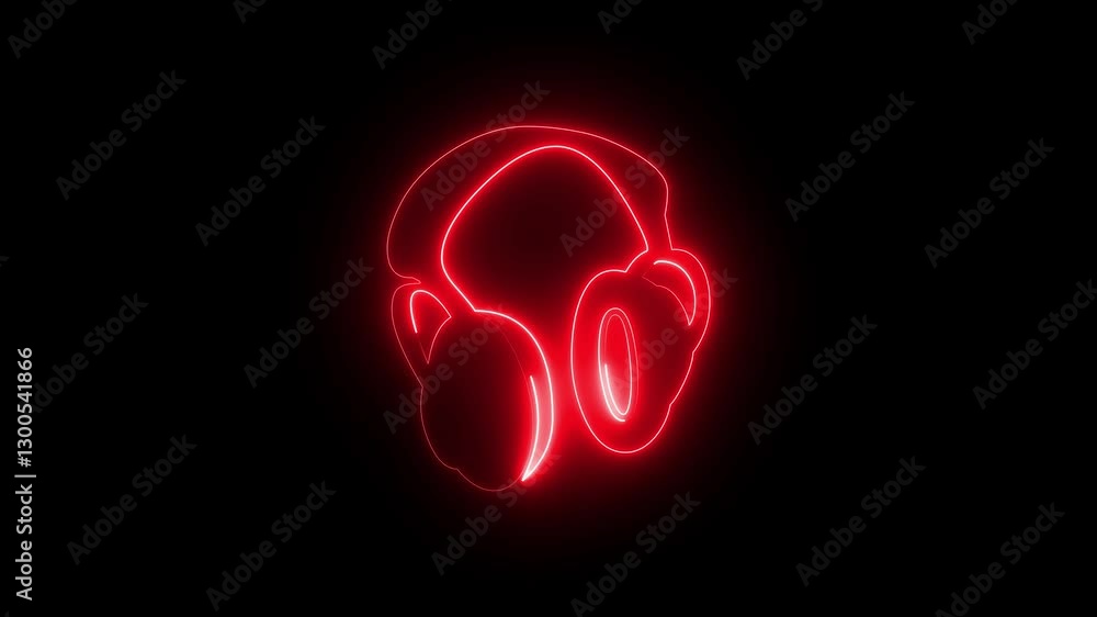 Abstract neon headphone icon animation on black background. Red color neon headphone icon animation Abstract neon headphone icon animation on black background. Red color neon headphone icon animation