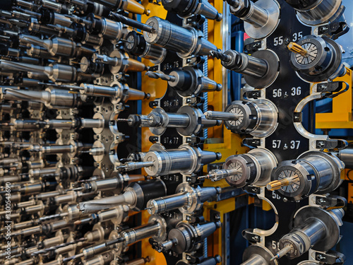 Fotografía Various cutting tools and holders in the magazine of a big CNC milling machine