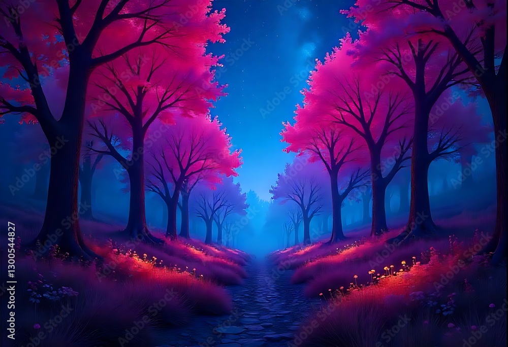 Obraz premium Enchanted Forest Path Under a Starry Sky