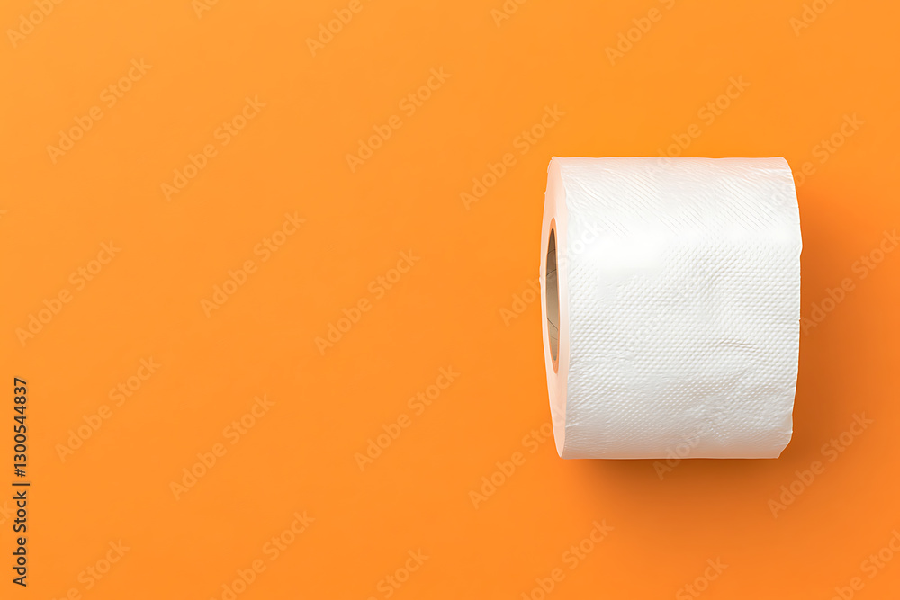Toilet paper roll on orange background. Cleanliness and personal hygiene concept. Bright, minimalistic bathroom essential shot. Toilet paper roll on orange background. Cleanliness and personal hygiene concept. Bright, minimalistic bathroom essential shot.