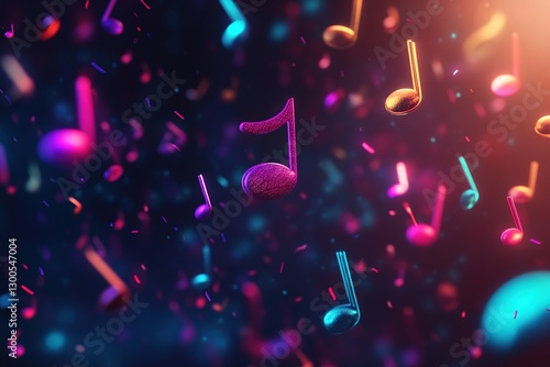 Vibrant Colorful Musical Notes Falling on Dark Background