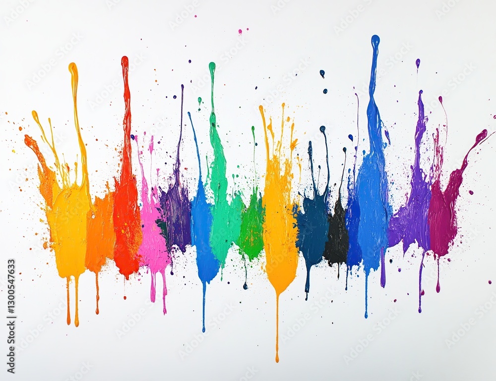 Fototapeta premium Vibrant Rainbow Paint Splashes on White Background