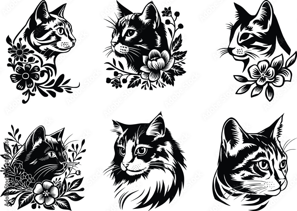 Fototapeta premium Floral Cat Svg,cute cat svg bundle