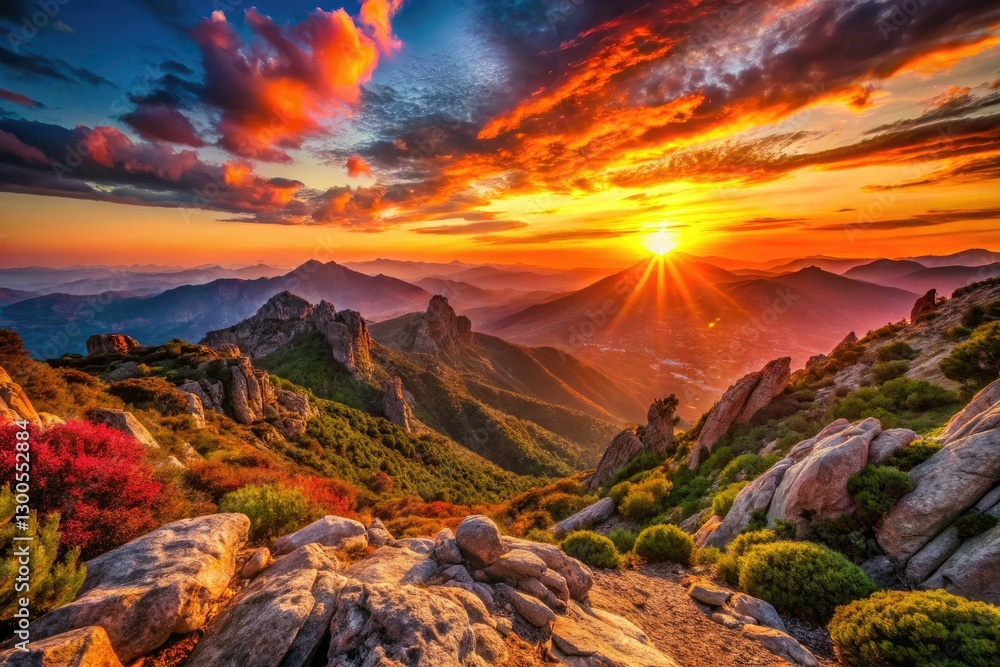 Fototapeta premium Breathtaking high-resolution HDR image: Corse sunset paints the alpine panorama with deep depth of field.