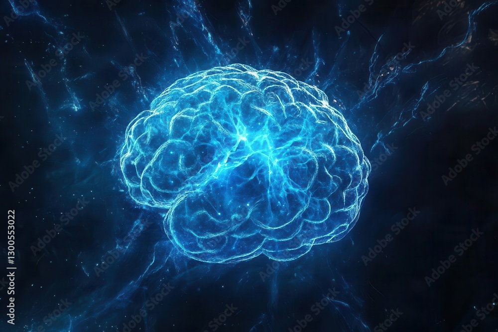 a glowing neural network within a translucent crystal brain pulsing with electric blue energy streams floating in dark space a glowing neural network within a translucent crystal brain pulsing with electric blue energy streams floating in dark space