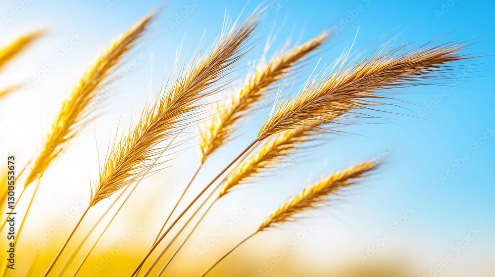 Fototapeta premium A serene image of golden grass swaying gently against a clear blue sky, embodying the beauty of nature and tranquility.
