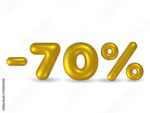 Gold sale -70%, gold percentage discount sign, sale banner template, special offer -70% off discount tag. gold sale symbol, gold sticker, advertising.