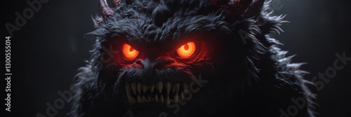 Furry monster with glowing red eyes in darkness,  eyes,  animal face