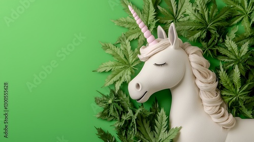 White Unicorn Toy Amidst Green Leaves