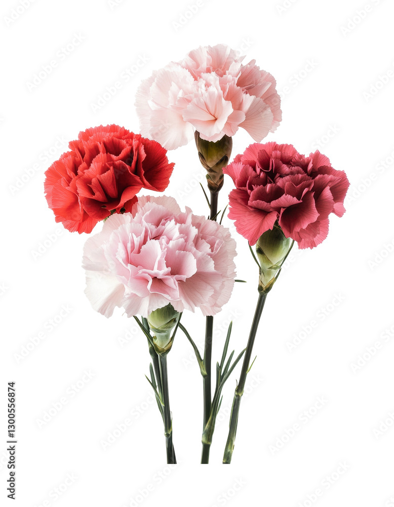 Fototapeta premium Vibrant arrangement of colorful carnations for decorative purposes in a floral display or gift setting, cut out