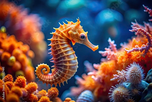 Exquisite high-resolution macro captures a miniature orange seahorse in stunning underwater detail.