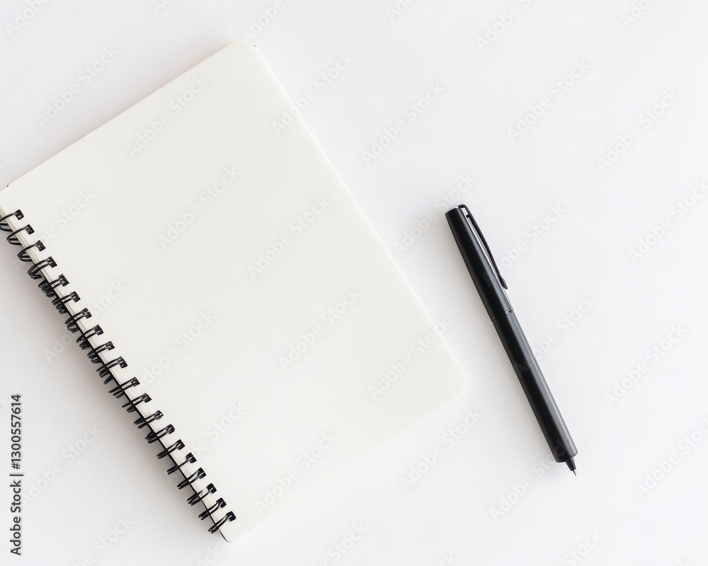 Blank Spiral Notebook with Black Pen on White Background Blank Spiral Notebook with Black Pen on White Background