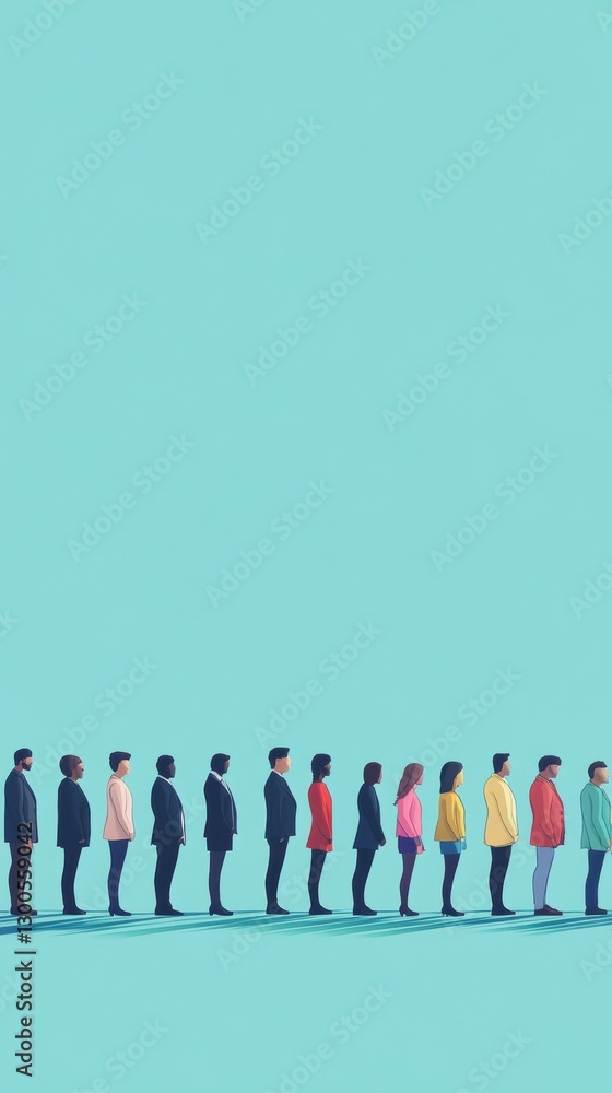 Naklejka premium Diverse Group of People Standing in Line with Colorful Background