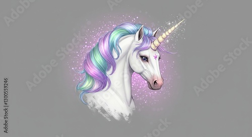 Magical Unicorn Portrait Pastel Rainbow Mane Sparkling Horn Fantasy Art