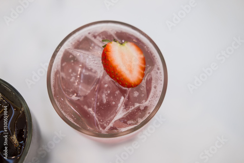 Wallpaper Mural Iced cold strawberry soda with fresh slice strawberry on top Torontodigital.ca