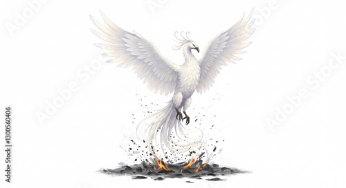 Majestic White Phoenix Rising from Ashes Mythical Bird Fantasy Art