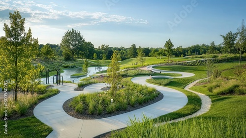 Wallpaper Mural public park with meandering pathways, water features, playgrounds, and art installations, encouraging relaxation and recreation. Torontodigital.ca