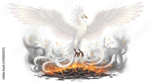 Majestic White Phoenix Rising from Ashes Mythical Bird Fantasy Art