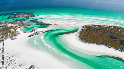 A peaceful summer seascape with turquoise waves, soft light, and clean composition of a serene beach that captures the essence of relaxation and tranquility.