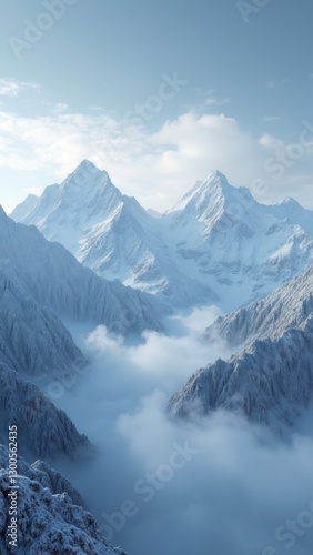 Wallpaper Mural The mountains are covered in snow and the sky is clear. The clouds are low and the mountains are in the background Torontodigital.ca