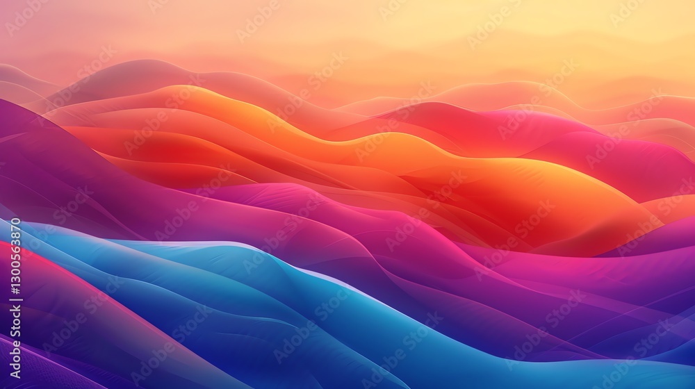 Fototapeta premium Abstract colorful wave pattern with a yellow, orange, pink, purple, and blue gradient.