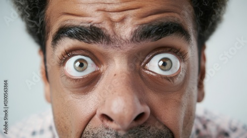 A man's face with a surprised expression and wide-eyed look.
