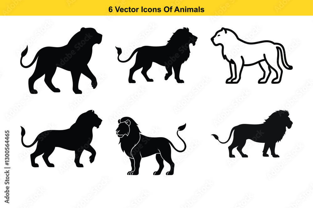 Obraz premium Vector Icons of Lions in Various Poses and Styles