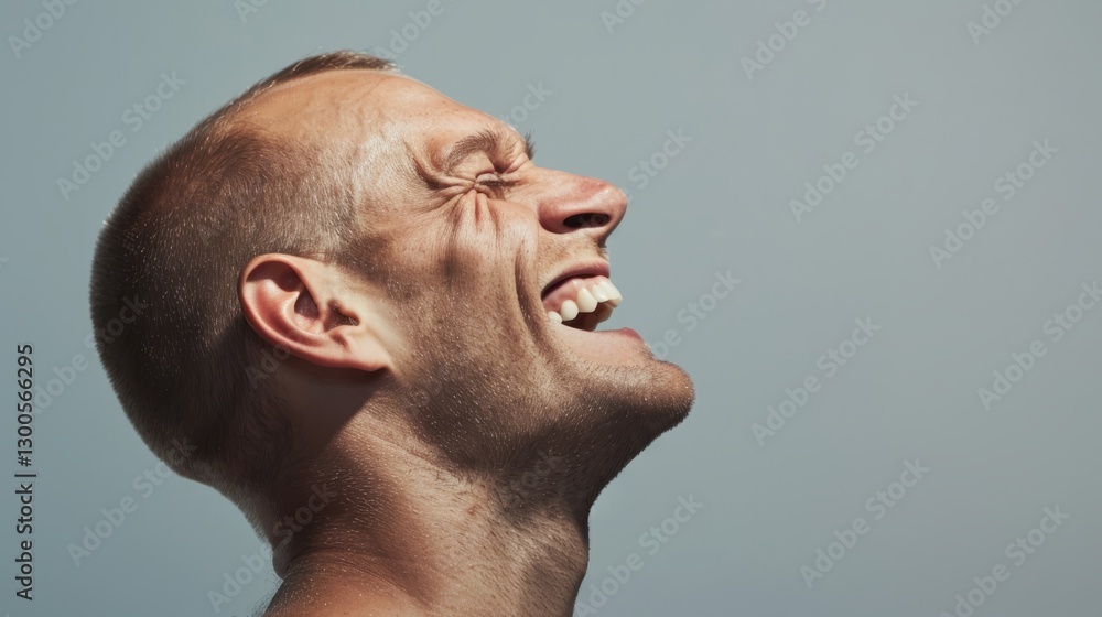 Person laughing at camera. Person laughing at camera.