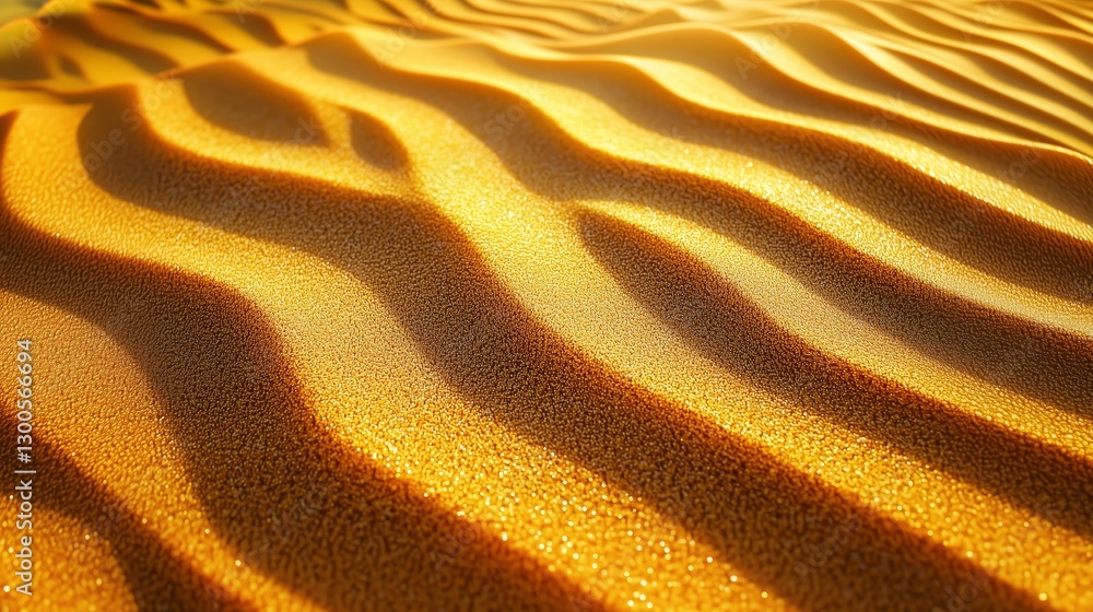 Golden desert dunes with smooth wavy patterns under warm sunlight, a striking arid landscape at midday Golden desert dunes with smooth wavy patterns under warm sunlight, a striking arid landscape at midday