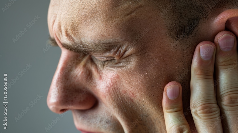 The image features a man with his hand on his head, appearing stressed or concerned.