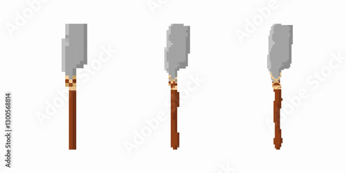 Pixel art showing a feather duster from three angles, highlighting its simple and functional design.