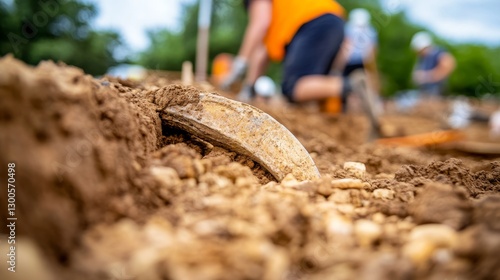 Wallpaper Mural Workers excavate carefully around a fossilized dinosaur claw set in rock, creating an immersive archaeological environment filled with loose soil and tools Torontodigital.ca