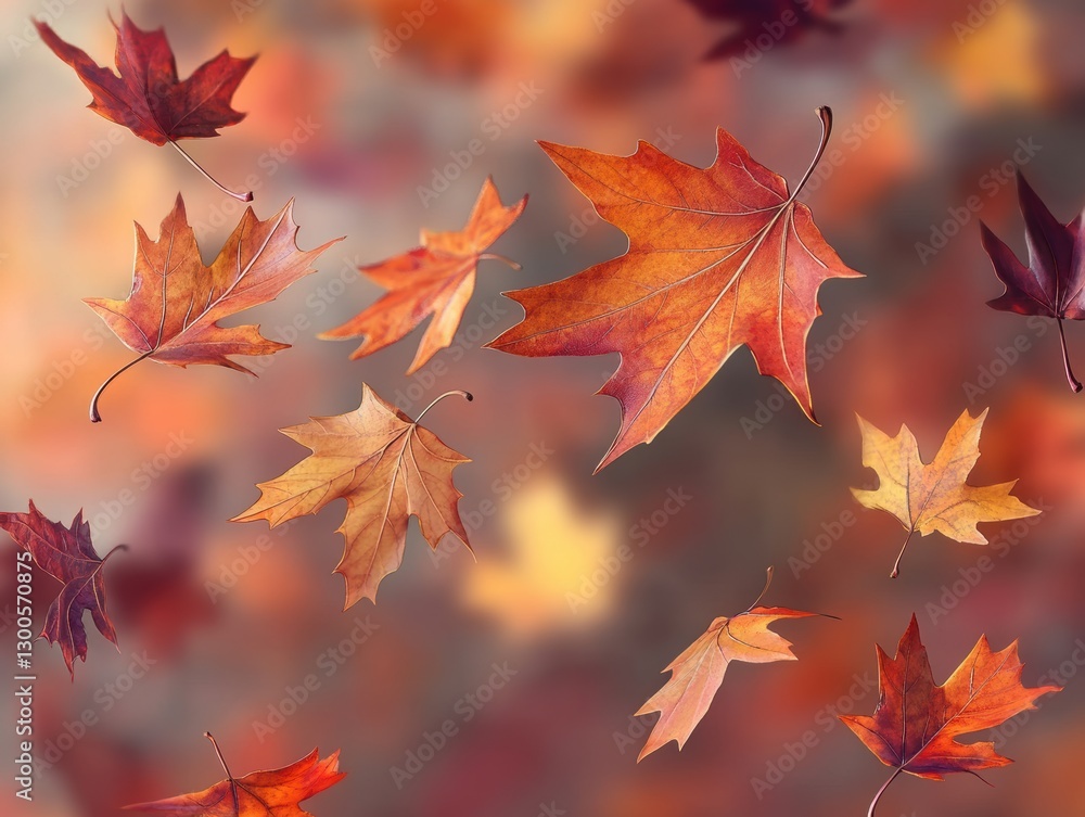 Autumn Leaves Falling on Blurred Warm Background in Nature Scene Autumn Leaves Falling on Blurred Warm Background in Nature Scene