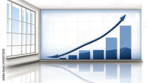 Abstract 3D frosted glass graph symbolizing financial growth with soft gradient lighting and a clean, modern background emphasizing innovation and business success