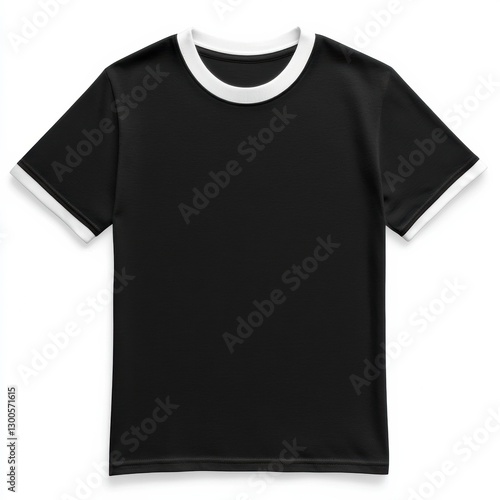 Retro Black And White Ringer Blank T-shirt Mockup Isolated On White Background