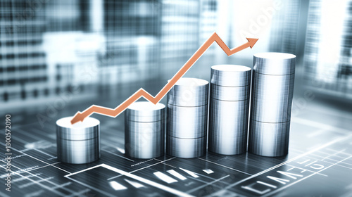 3D abstract glass chart symbolizing financial growth, soft gradient lighting creating a clean modern backdrop that reflects business progress and economic success.